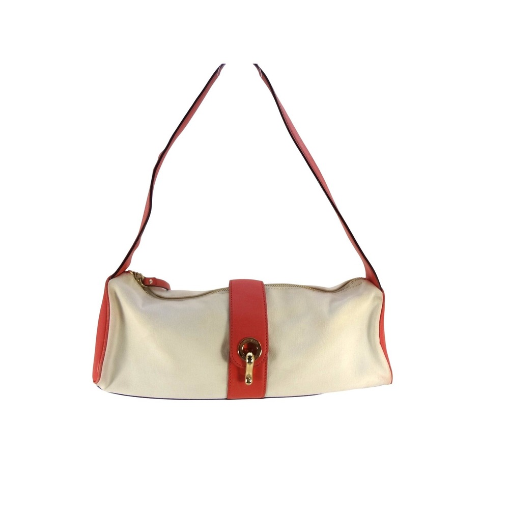 Kate Spade New York Vintage Canvas Leather Shoulder Bag Cream Coral Baguette